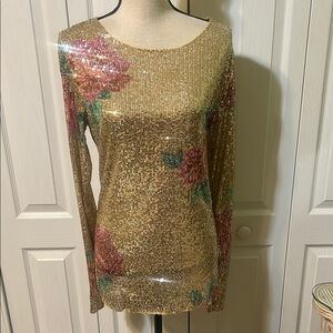 Free People Gold Sequin Floral Women's Top